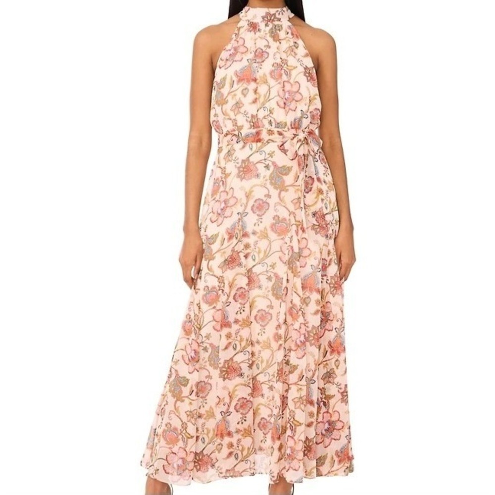 CeCe Corsage Sleeveless Halter Neck Long Floral Dress Womens Size 12 NWT